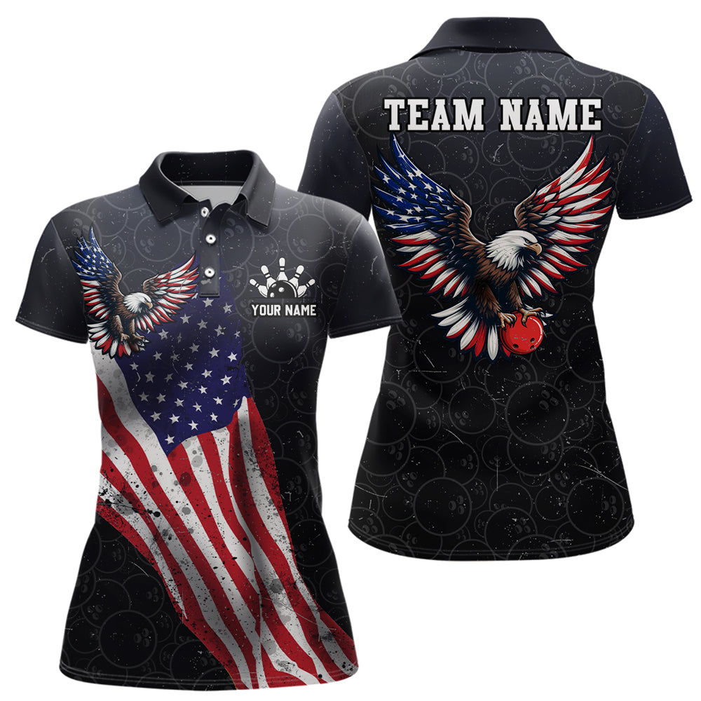 Personalized US Flag Bowling Shirt Eagle Bowling Jersey Polo Shirt Bowling for Women QZT274