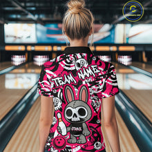 Load image into Gallery viewer, Custom Pink Skull Bunny Bowling Shirt Gothic Women Bowling Team League Polo Halloween QZT747