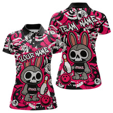 Load image into Gallery viewer, Custom Pink Skull Bunny Bowling Shirt Gothic Women Bowling Team League Polo Halloween QZT747
