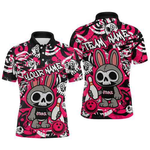 Custom Pink Skull Bunny Bowling Shirt Gothic Men Bowling League Polo Bowling Halloween QZT747
