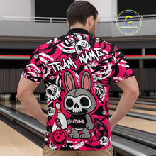 Load image into Gallery viewer, Custom Pink Skull Bunny Bowling Shirt Gothic Men Bowling League Polo Bowling Halloween QZT747