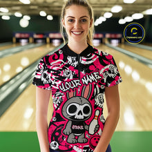 Load image into Gallery viewer, Custom Pink Skull Bunny Bowling Shirt Gothic Women Bowling Team League Polo Halloween QZT747