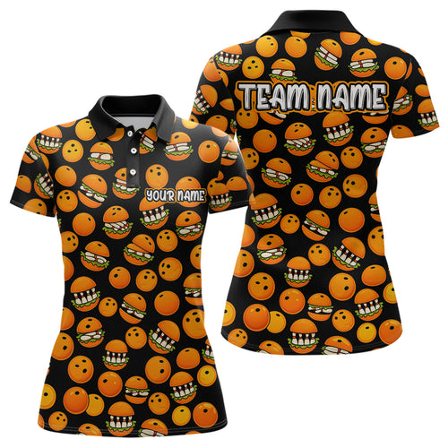 Funny Orange Hamburger Bowling Shirt  for Women Food Bowling Team League Polo & 1/4 Zip Bowling Jersey QZT724