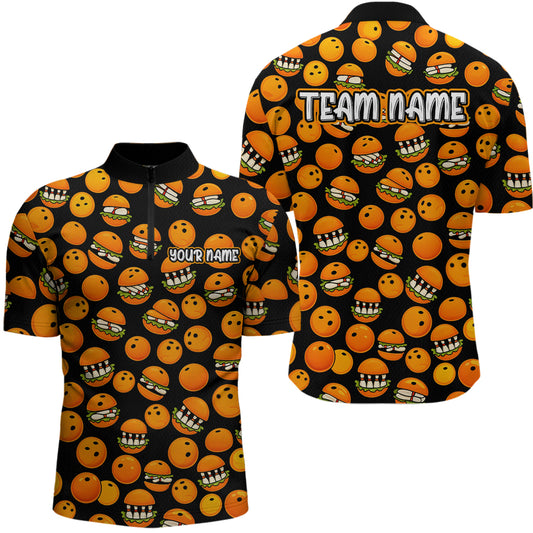 Funny Orange Hamburger Bowling Shirt  for Men Food Bowling Team League Polo & 1/4 Zip Bowling Jersey QZT724