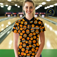 Load image into Gallery viewer, Funny Orange Hamburger Bowling Shirt  for Women Food Bowling Team League Polo &amp; 1/4 Zip Bowling Jersey QZT724