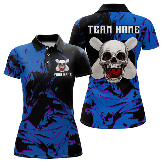 Skull Bowling Jersey Men Women Custom Blue Bowling Shirts Polo Bowling Team Shirt QZT563