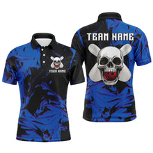 Load image into Gallery viewer, Skull Bowling Jersey Men Women Custom Blue Bowling Shirts Polo Bowling Team Shirt QZT563