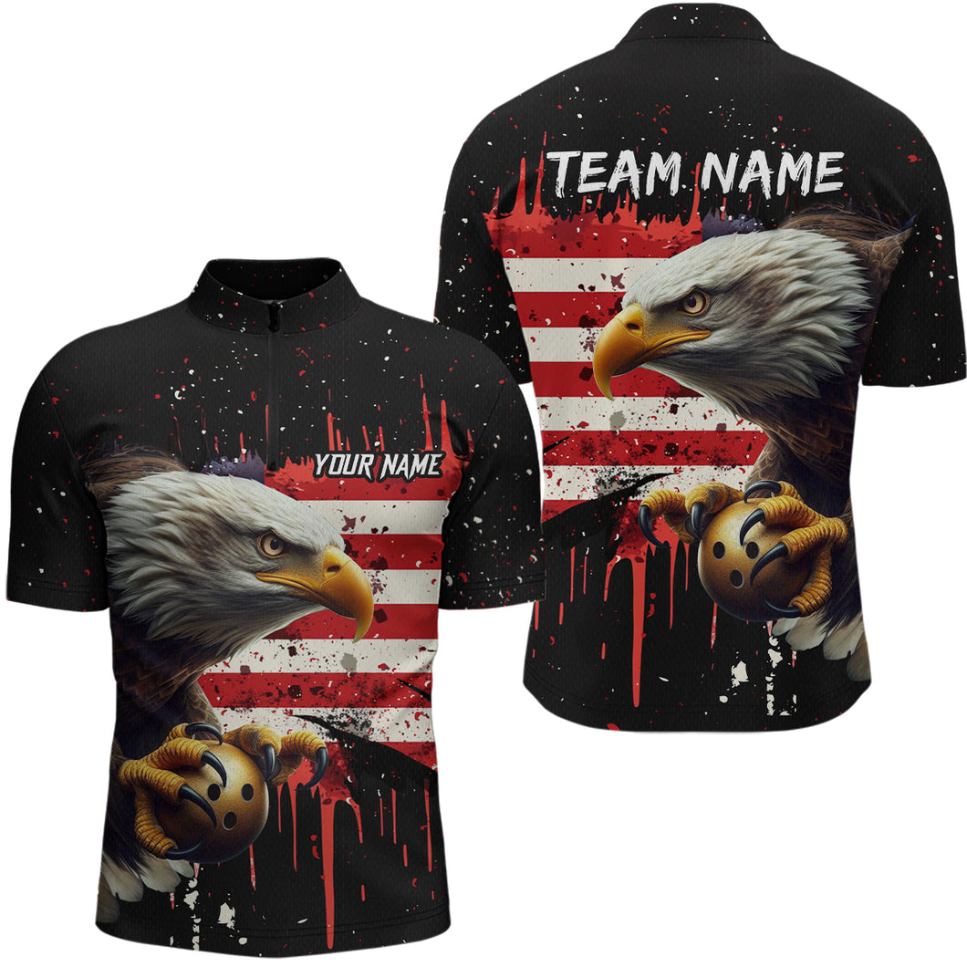 American Flag Bowling Shirt Custom Eagle Bowling Jersey for Men And Women 1/4 Zip Bowling League QZT630