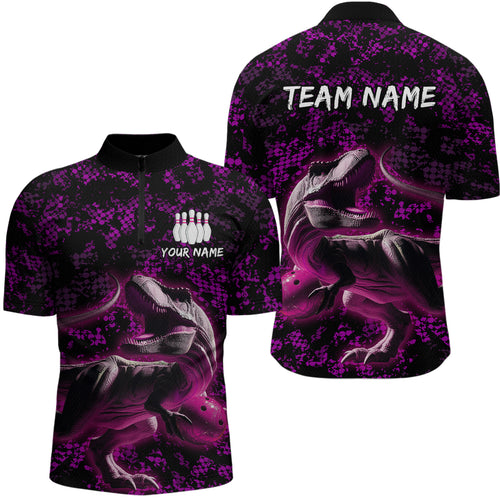 Custom Purple Bowling Shirt Dinosaur Bowling Jersey Quarter Zip Bowling League QZT632