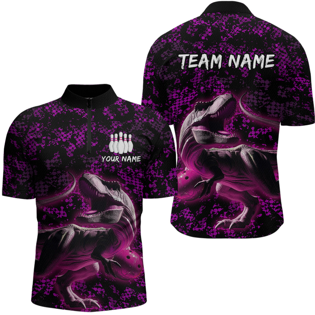 Custom Purple Bowling Shirt Dinosaur Bowling Jersey Quarter Zip Bowling League QZT632