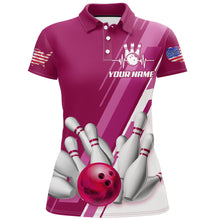 Load image into Gallery viewer, Women&#39;s Bowling Shirt Pink Polo Bowling Shirt Personalized Patriotic Bowling Shirt QZT281