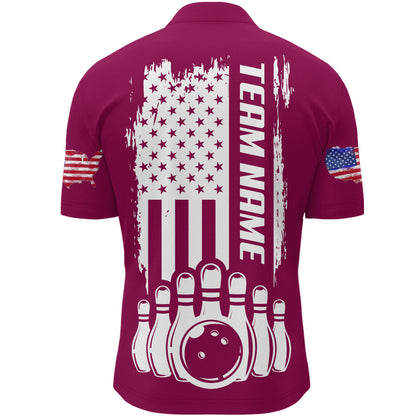 Men's Bowling Shirt Bowling Unisex 1/4 -Zip Bowling Shirt Patriotic Bowling Shirt QZT281