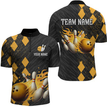 Load image into Gallery viewer, Flame Yellow Bowling Team Shirt Custom Bowling Jersey for Men Women Flame Quarter-Zip Shirt QZT679