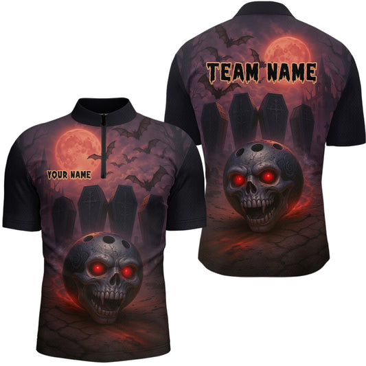 Custom Skull Bowling Team Shirt Vampire Bowling Jersey for Men Bowling Outfit Polo & 1/4 Zip QZT751