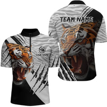 Load image into Gallery viewer, Black &amp; White Bowling Shirt Tiger Bowling Team Jersey Quarter Zip Bowling for Men &amp; Women QZT641
