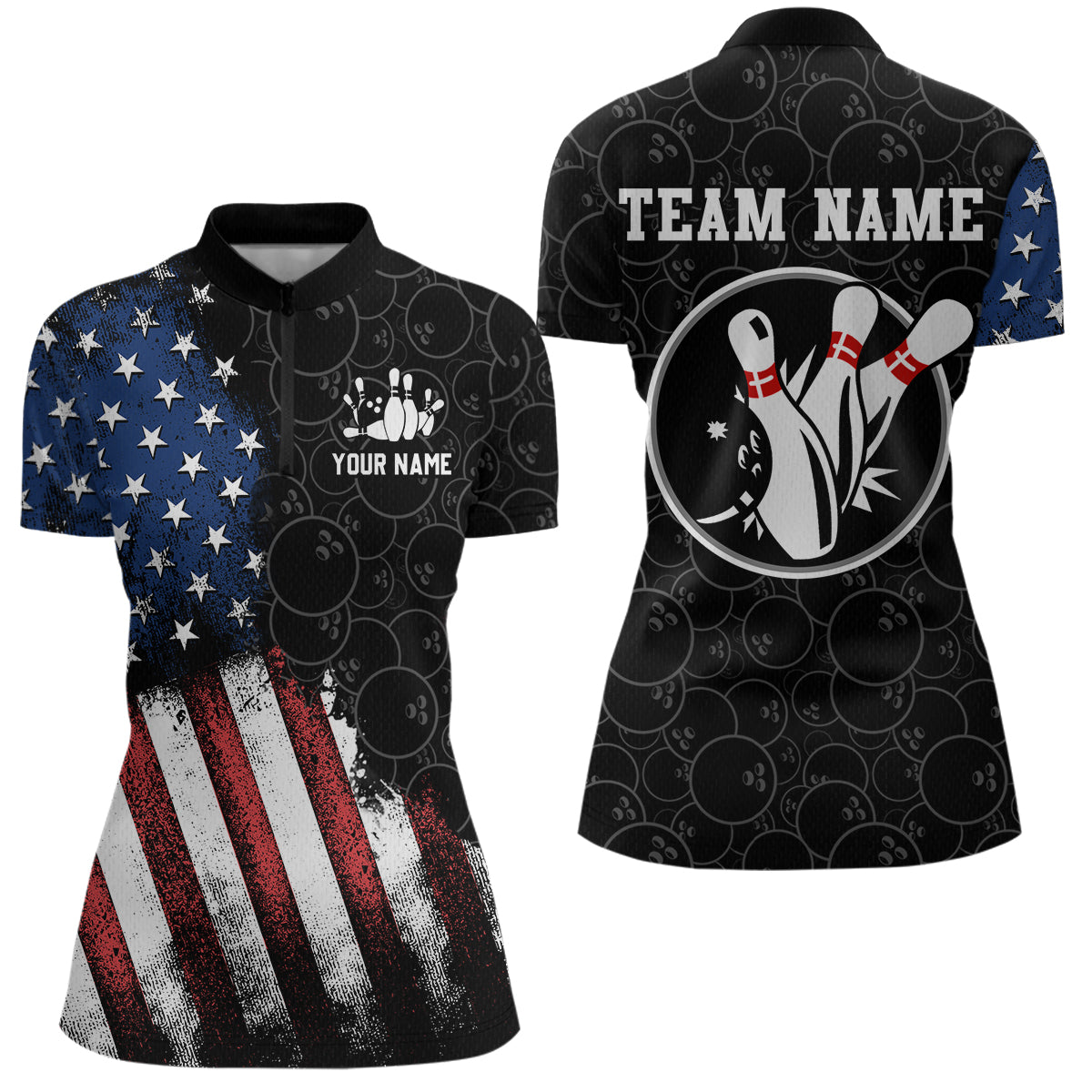 Personalized American Bowling Shirt Quarter-Zip Bowling Jersey Patriotic Bowling Outfit QZT684