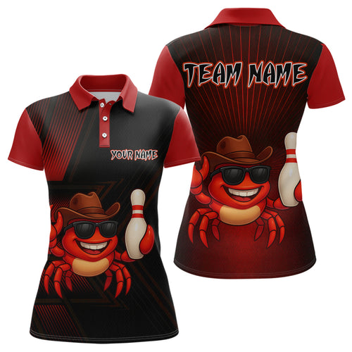 Custom Red Funny Crab Bowling Team Shirt Women Bowling Jersey Outfit Polo & 1/4-Zip Bowler Gift QZT757