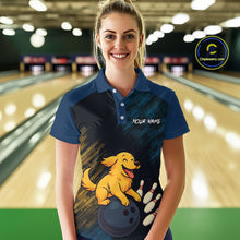 Load image into Gallery viewer, Funny Golden Retriever Dog Bowling Shirt for Women Custom Polo &amp; Quarter-Zip Bowling Team Jersey QZT760
