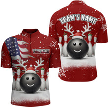 Load image into Gallery viewer, Custom Christmas Bowling Team Shirts Multicolor Quarter Zip Bowling Jersey for Men QZT485