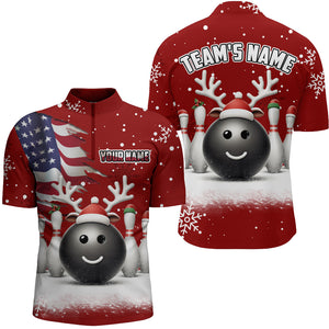 Custom Christmas Bowling Team Shirts Multicolor Quarter Zip Bowling Jersey for Men QZT485