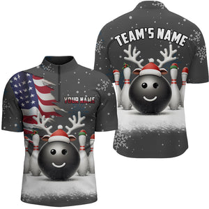 Custom Christmas Bowling Team Shirts Multicolor Quarter Zip Bowling Jersey for Men QZT485