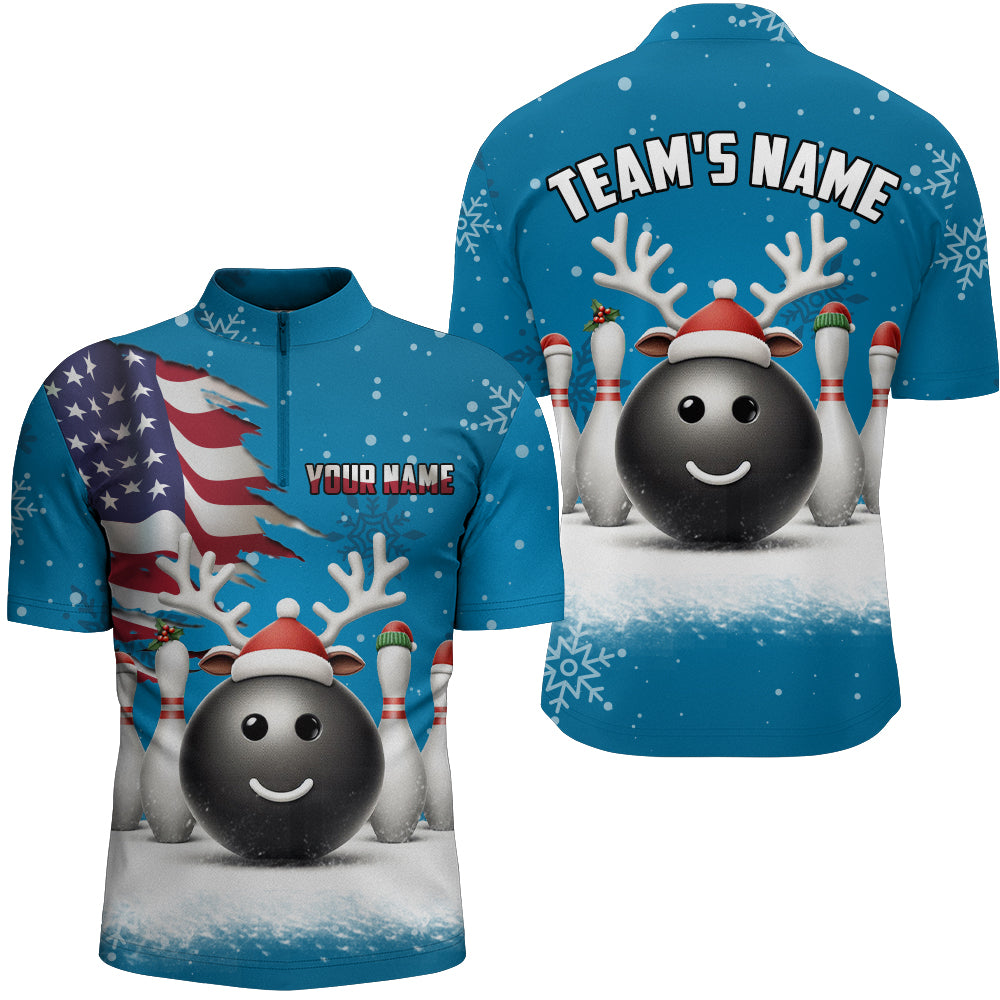 Custom Christmas Bowling Team Shirts Multicolor Quarter Zip Bowling Jersey for Men QZT485