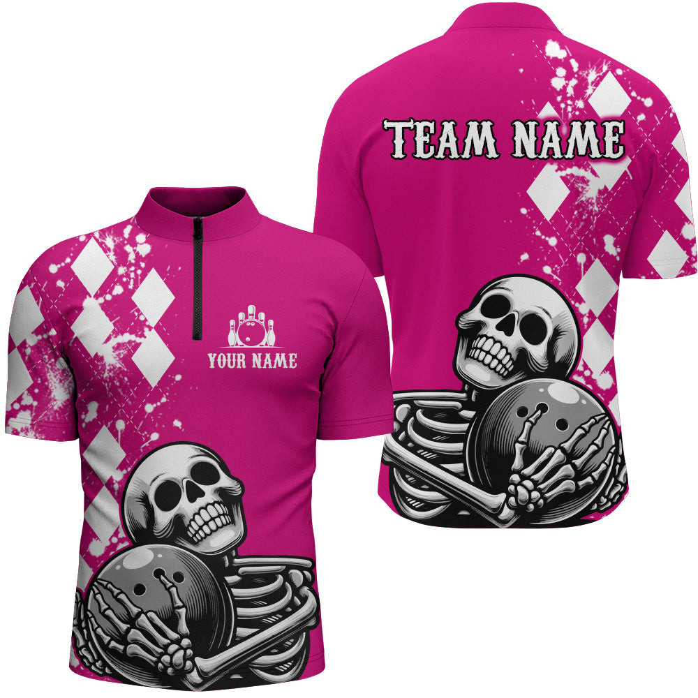 Skull Bowling Shirt for Men Custom Bowling Jersey Bowling 1/4 Zip Shirt QZT245