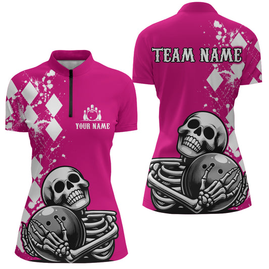 Skull Bowling Shirt for Women Custom Bowling Jersey Bowling 1/4 Zip Shirt QZT245