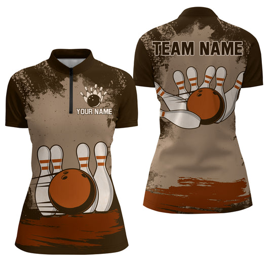 Personalized Bowling Team Shirts Multicolor Women's Bowling Shirt 1/4 Zip Bowling QZT490