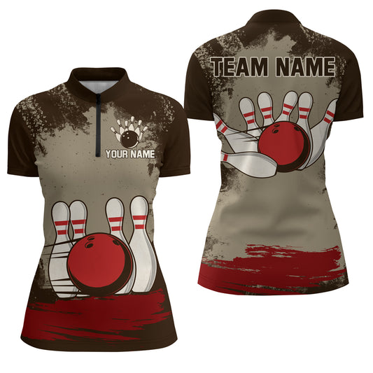 Personalized Bowling Team Shirts Multicolor Women's Bowling Shirt 1/4 Zip Bowling QZT490