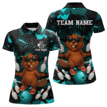 Load image into Gallery viewer, Custom Teal Funny Beaver Bowling Team Shirt Women Bowling League Jersey Polo Bowling Outfit QZT764