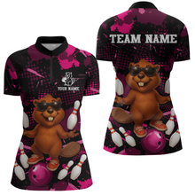 Load image into Gallery viewer, Custom Pink Funny Beaver Bowling Team Shirt Women Bowling League Jersey Polo Bowling Outfit QZT764