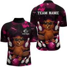 Load image into Gallery viewer, Custom Pink Funny Beaver Bowling Team Shirt Men Bowling League Jersey Polo Bowling Outfit QZT764