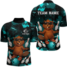 Load image into Gallery viewer, Custom Teal Funny Beaver Bowling Team Shirt Men Bowling League Jersey Polo Bowling Outfit QZT764