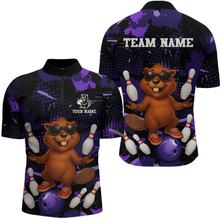 Load image into Gallery viewer, Custom Purple Funny Beaver Bowling Team Shirt Men Bowling League Jersey Polo Bowling Outfit QZT764