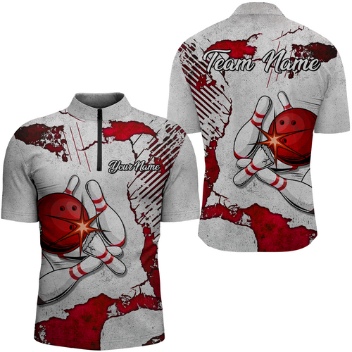 Personalized Unisex Bowling Jersey Quarter Zip Bowling Team Shirt for Men Bowler Gift QZT498