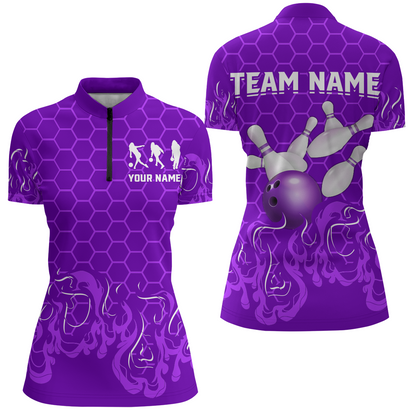 Personalized 1/4 Zip Bowling Shirt for Women Multicolor Bowling Team League QZT406