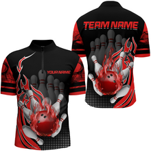 Load image into Gallery viewer, Personalized Flame Bowling Shirts Men Bowling Team League 1/4 Zip Bowling QZT410