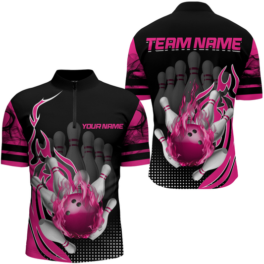 Personalized Flame Bowling Shirts Men Bowling Team League 1/4 Zip Bowling QZT410