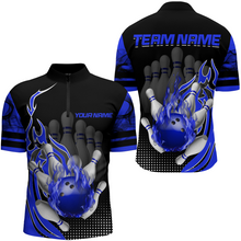 Load image into Gallery viewer, Personalized Flame Bowling Shirts Men Bowling Team League 1/4 Zip Bowling QZT410