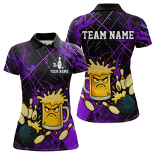 Load image into Gallery viewer, Custom Purple Funny Beer Bowling Shirt Team Bowling League Jersey for Women Bowling Outfit QZT767