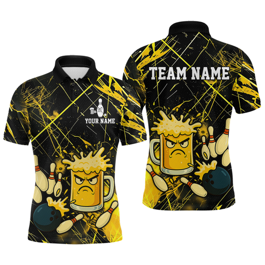 Custom Yellow Funny Beer Bowling Shirt Team Bowling League Jersey for Men Bowling Outfit QZT767
