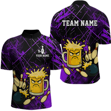 Load image into Gallery viewer, Custom Purple Funny Beer Bowling Shirt Team Bowling League Jersey for Men Bowling Outfit QZT767
