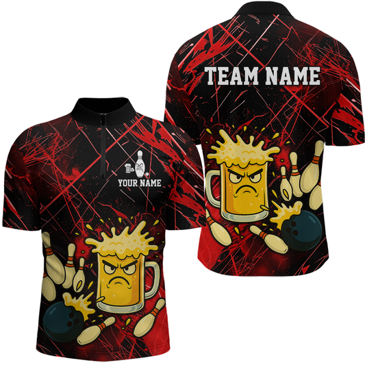 Custom Red Funny Beer Bowling Shirt Team Bowling League Jersey for Men Bowling Outfit QZT767