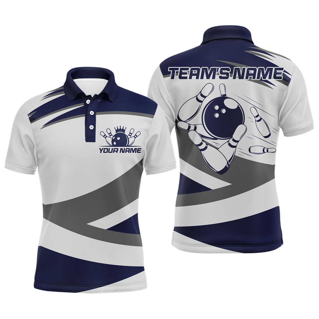 Custom Bowling Shirt for Men Navy & Grey Bowling Jersey Bowling Team League Polo Shirt QZT1