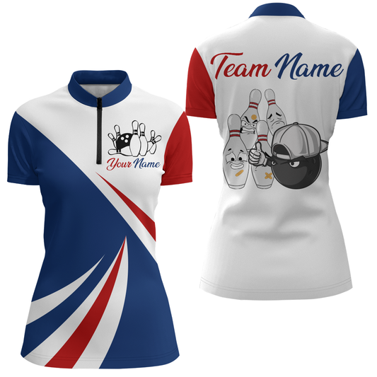 Bowling Shirts Camo US Flag Bowling 1/4 Zip Bowling Team League for Women QZT416