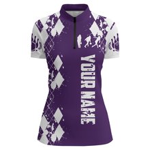 Load image into Gallery viewer, Purple White Bowling Shirt Unisex Custom Bowling Jersey Quarter-Zip Bowling Shirt for Women QZT264