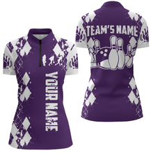 Load image into Gallery viewer, Purple White Bowling Shirt Unisex Custom Bowling Jersey Quarter-Zip Bowling Shirt for Women QZT264