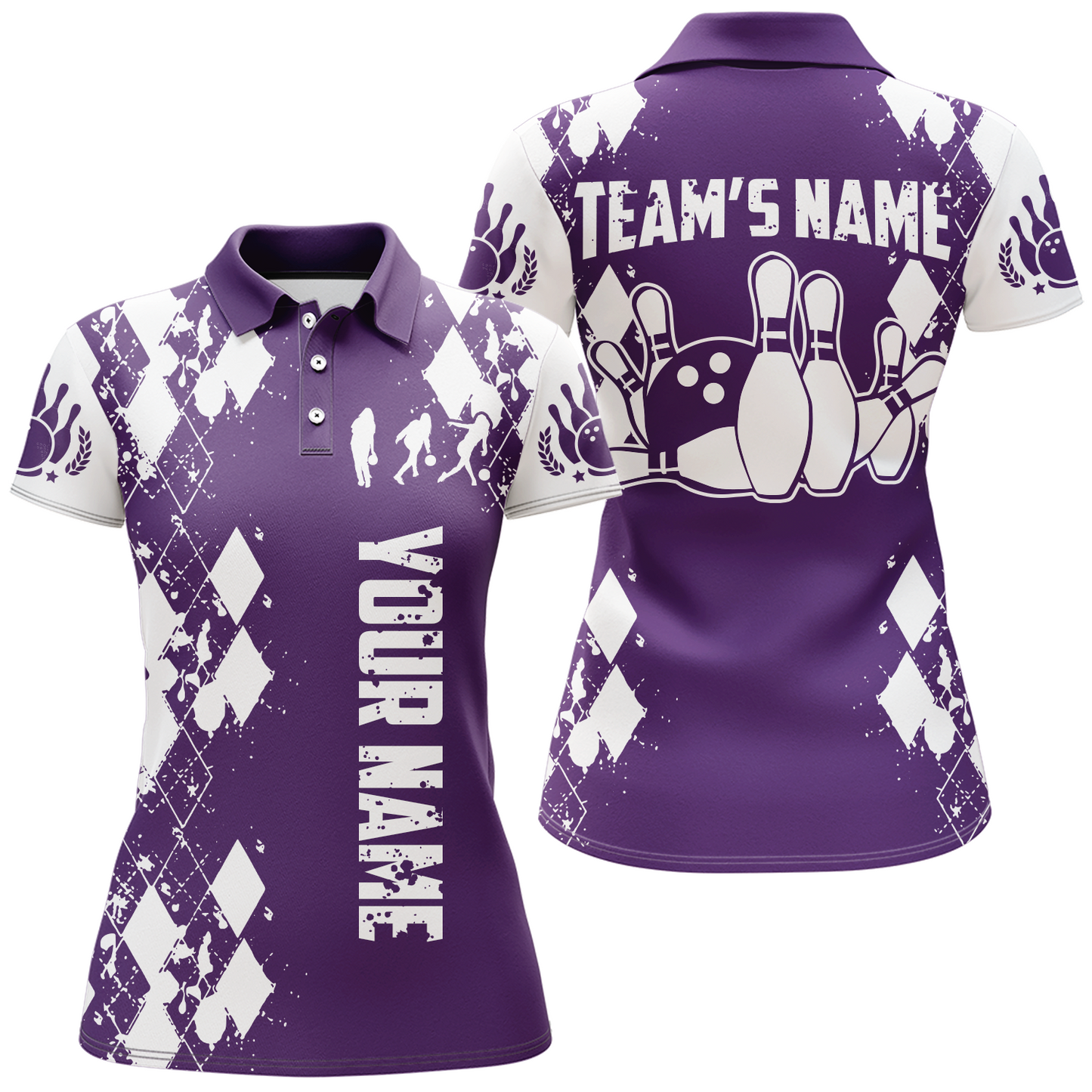 Purple White Bowling Shirt Unisex Custom Bowling Jersey Polo Bowling Shirt for Women QZT264