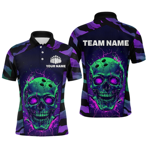 Black & Purple Skull Bowling Jersey Custom Polo Bowling Team Shirt for Men Women QZT675